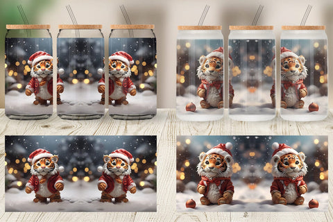 Glass Can Tiger Christmas Sublimation artnoy 