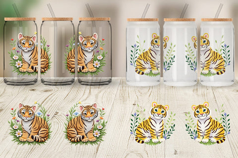 Glass Can Tiger Embroidery Sublimation artnoy 