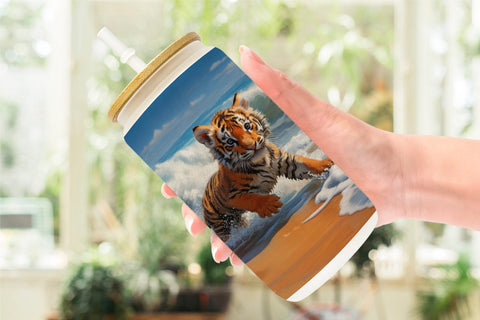 Glass Can Tiger Running on Beach Sublimation artnoy 