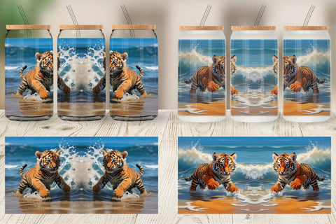 Glass Can Tiger Running on Beach Sublimation artnoy 