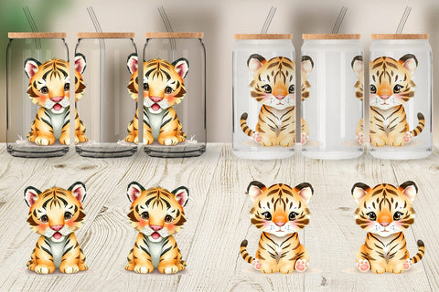 Glass Can Tiger Wildlife Sublimation artnoy 