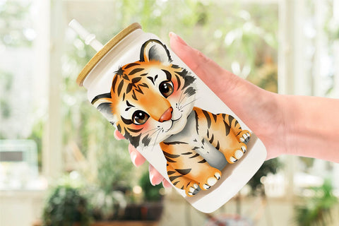 Glass Can Tiger Wildlife Sublimation artnoy 