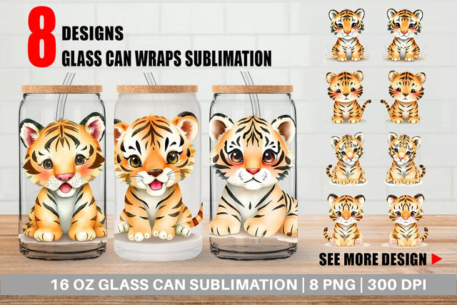 Glass Can Tiger Wildlife Sublimation artnoy 