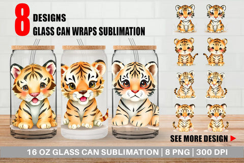 Glass Can Tiger Wildlife Sublimation artnoy 