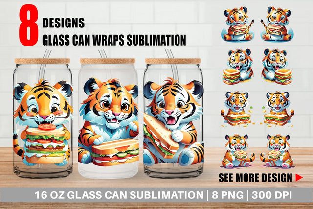 Glass Can Tiger with Sandwich Sublimation artnoy 