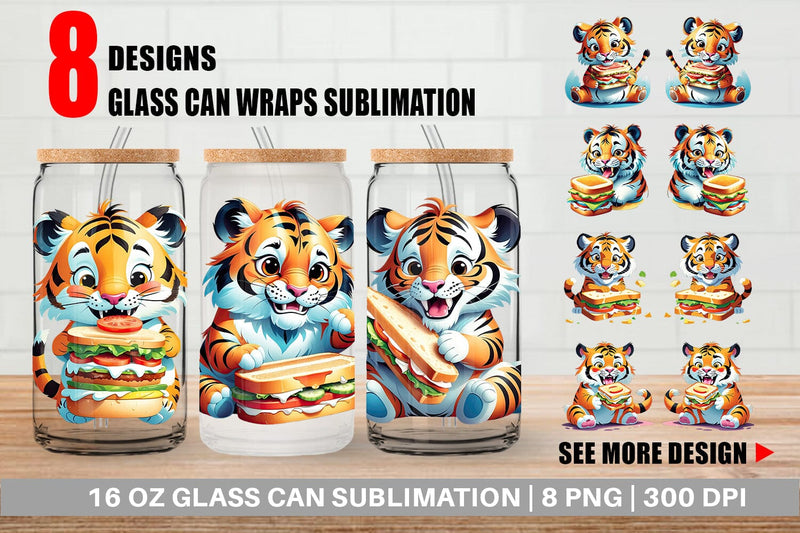Glass Can Tiger with Sandwich Sublimation artnoy 