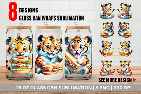 Glass Can Tiger with Sandwich Sublimation artnoy 