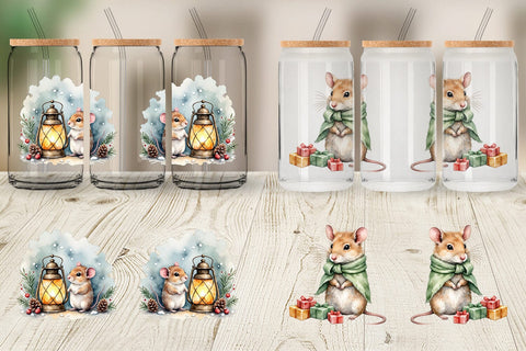 Glass Can Tiny Christmas Mice Sublimation artnoy 