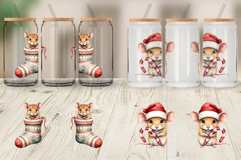Glass Can Tiny Christmas Mice Sublimation artnoy 