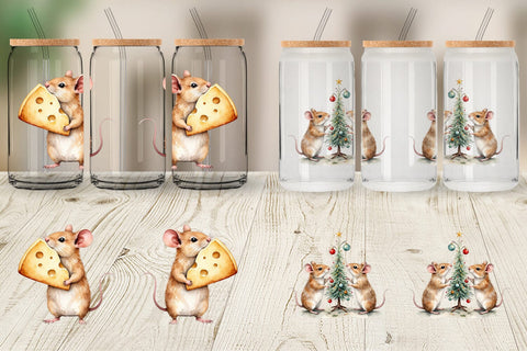 Glass Can Tiny Christmas Mice Sublimation artnoy 