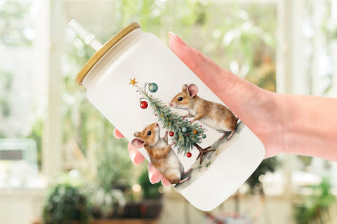 Glass Can Tiny Christmas Mice Sublimation artnoy 