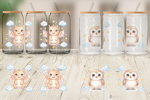 Glass Can Tiny Winged Baby Animal Watercolor Sublimation artnoy 