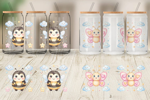 Glass Can Tiny Winged Baby Animal Watercolor Sublimation artnoy 