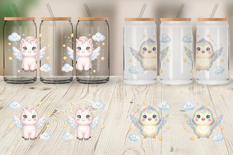 Glass Can Tiny Winged Baby Animal Watercolor Sublimation artnoy 