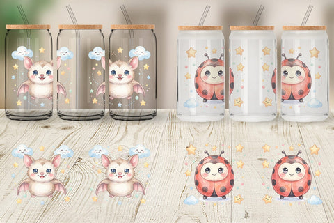 Glass Can Tiny Winged Baby Animal Watercolor Sublimation artnoy 