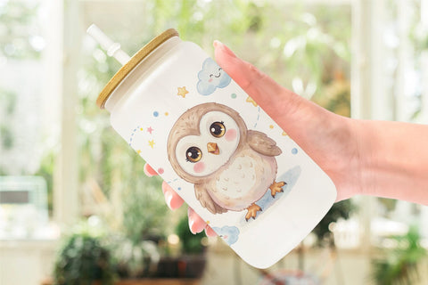 Glass Can Tiny Winged Baby Animal Watercolor Sublimation artnoy 