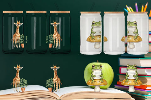 Glass Can Tired Boho Teacher Animal Watercolor Sublimation artnoy 
