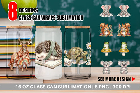 Glass Can Tired Boho Teacher Animal Watercolor Sublimation artnoy 