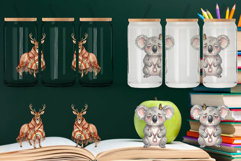 Glass Can Tired Boho Teacher Animal Watercolor Sublimation artnoy 