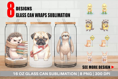Glass Can Tired Morning Commute Animal Sublimation artnoy 
