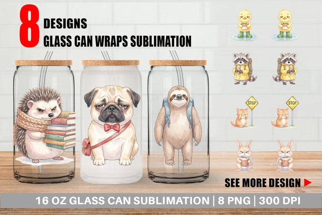 Glass Can Tired Morning Commute Animal Sublimation artnoy 