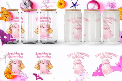 Glass Can Tired Pink Ghost Coquette Watercolor Sublimation artnoy 