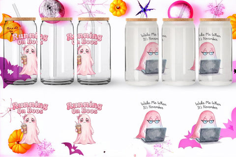 Glass Can Tired Pink Ghost Coquette Watercolor Sublimation artnoy 