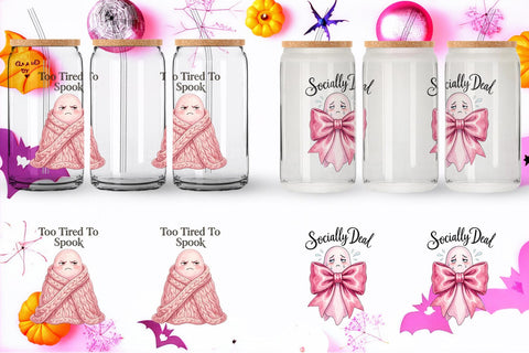 Glass Can Tired Pink Ghost Coquette Watercolor Sublimation artnoy 