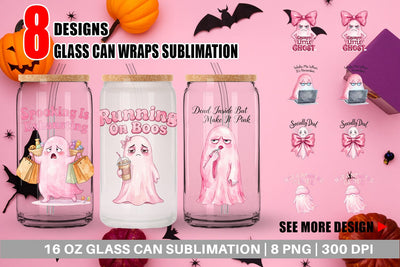Glass Can Tired Pink Ghost Coquette Watercolor Sublimation artnoy 