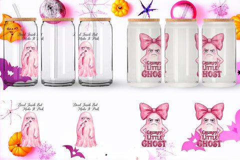 Glass Can Tired Pink Ghost Coquette Watercolor Sublimation artnoy 