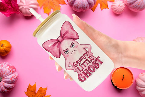Glass Can Tired Pink Ghost Coquette Watercolor Sublimation artnoy 