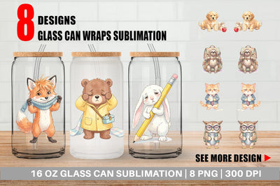 Glass Can Tired School Animal Morning Burnout Sublimation artnoy 