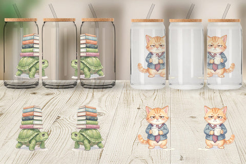 Glass Can Tired School Animal Morning Burnout Sublimation artnoy 