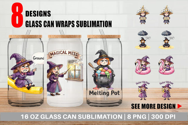 Glass Can Tired Summerween Witch Sublimation artnoy 