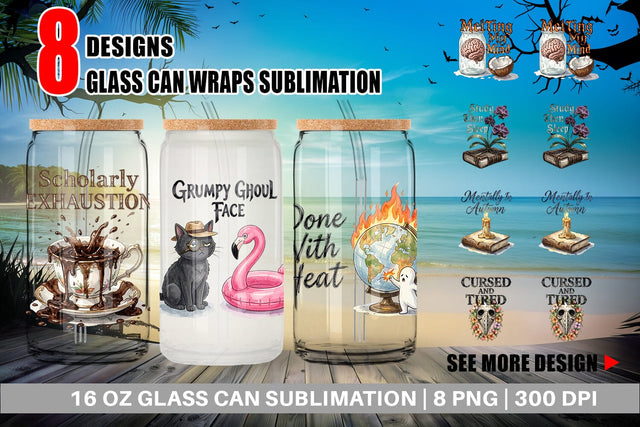 Glass Can Tired Tropical Scholar Goth Quote Sublimation artnoy 