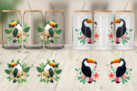 Glass Can Toucan Embroidery Sublimation artnoy 