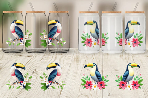 Glass Can Toucan Embroidery Sublimation artnoy 