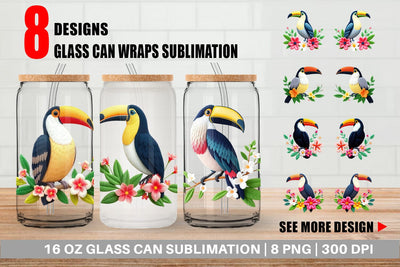 Glass Can Toucan Embroidery Sublimation artnoy 