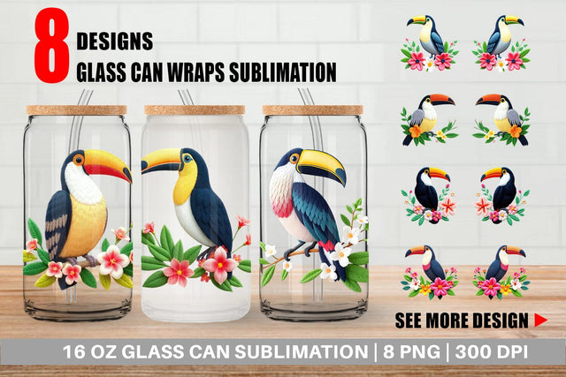 Glass Can Toucan Embroidery Sublimation artnoy 