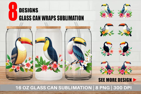 Glass Can Toucan Embroidery Sublimation artnoy 