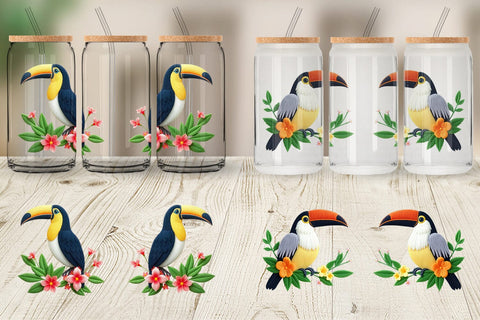 Glass Can Toucan Embroidery Sublimation artnoy 