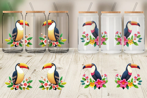 Glass Can Toucan Embroidery Sublimation artnoy 