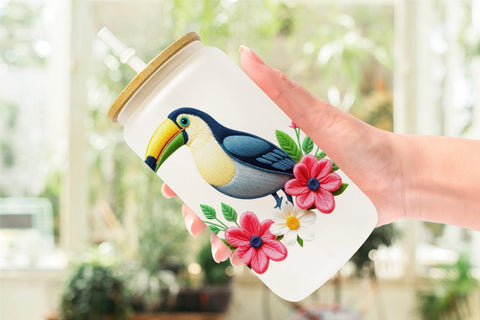 Glass Can Toucan Embroidery Sublimation artnoy 