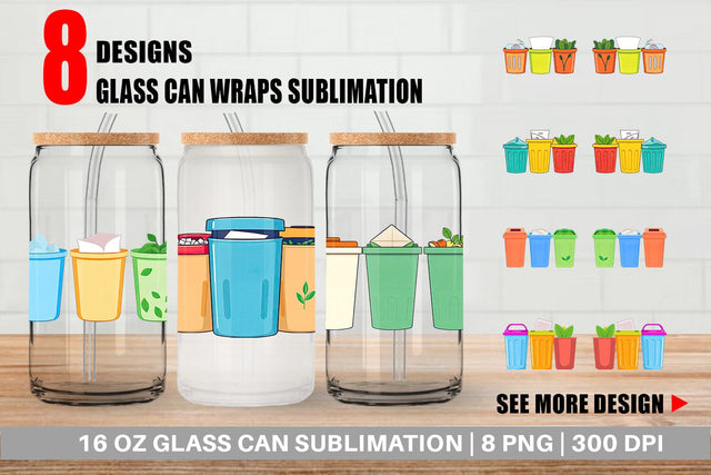 Glass Can Trash Sorting Bins Sublimation artnoy 