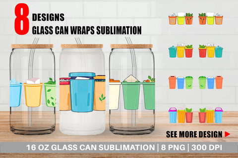 Glass Can Trash Sorting Bins Sublimation artnoy 