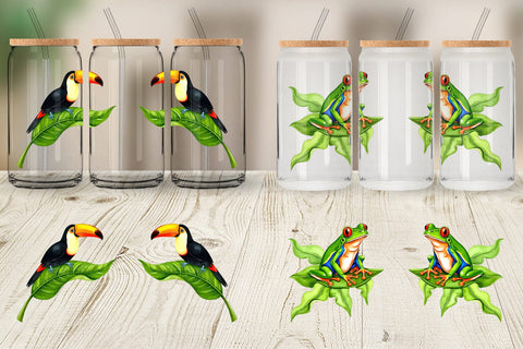 Glass Can Tropical Animals Watercolor Sublimation artnoy 