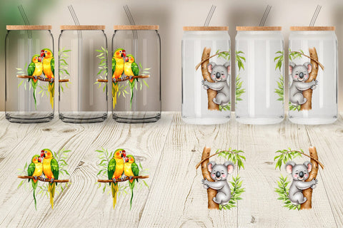 Glass Can Tropical Animals Watercolor Sublimation artnoy 