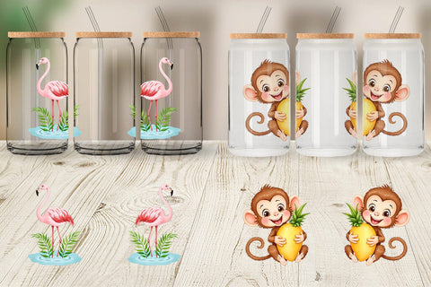 Glass Can Tropical Animals Watercolor Sublimation artnoy 