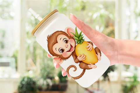 Glass Can Tropical Animals Watercolor Sublimation artnoy 