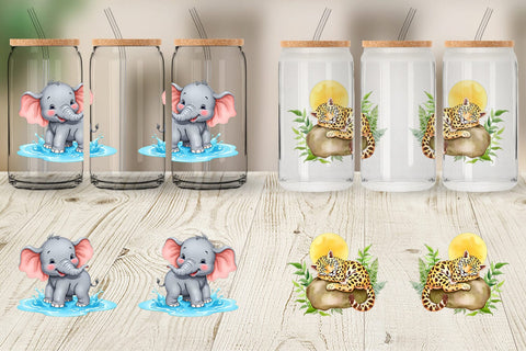 Glass Can Tropical Animals Watercolor Sublimation artnoy 